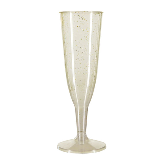 6 x Gold Glitter Plastic Disposable Prosecco Flutes 150ml