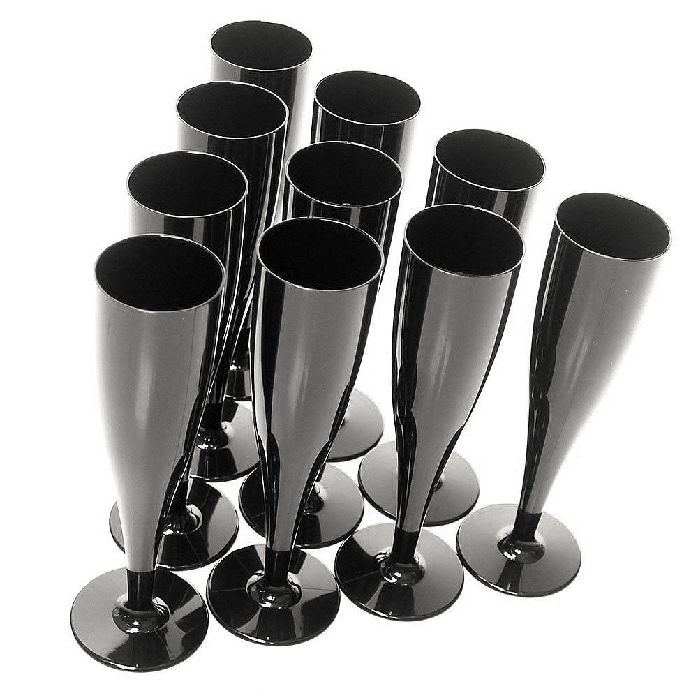 20 x Black Biodegradable Plastic Prosecco Champagne Flutes 175ml 6oz
