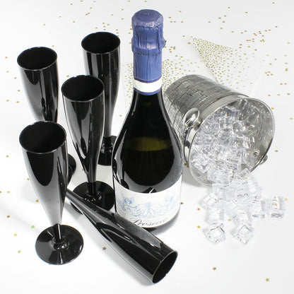 20 x Black Biodegradable Plastic Prosecco Champagne Flutes 175ml 6oz