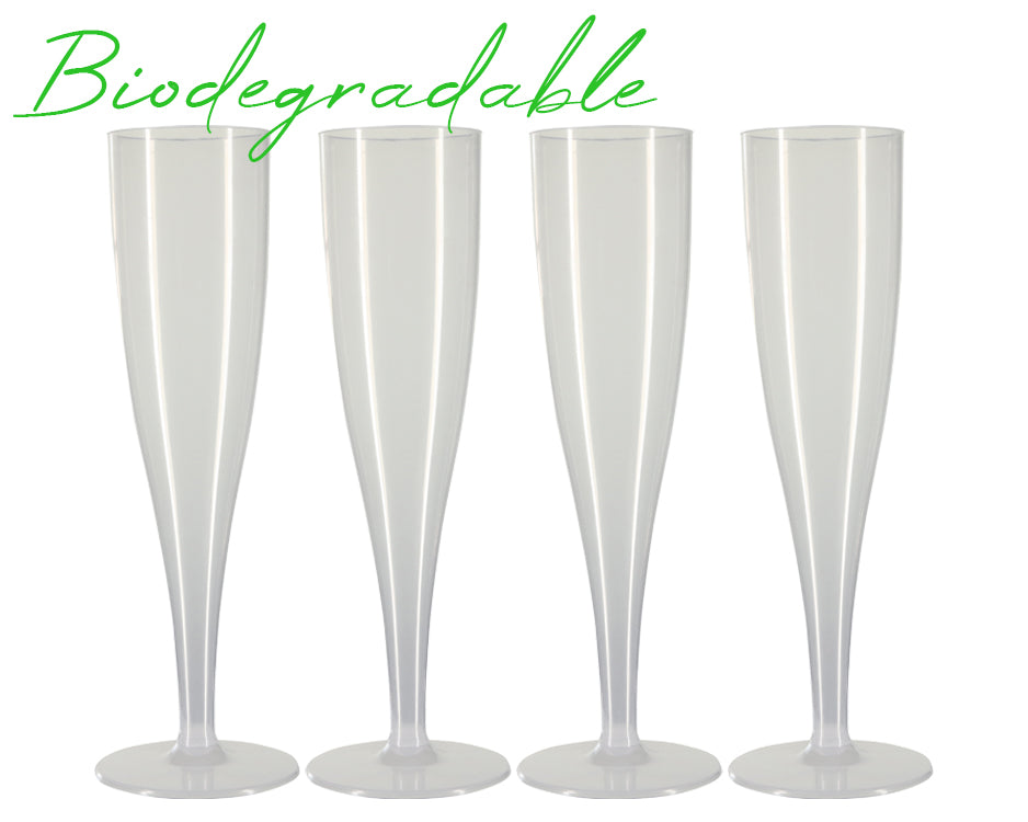 20 x Colourless Biodegradable Plastic Prosecco Flutes 175ml 6oz