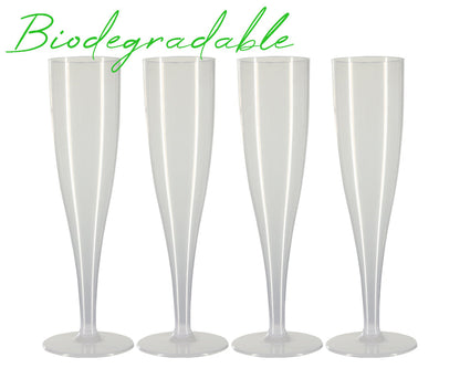 20 x Colourless Biodegradable Plastic Prosecco Flutes 175ml 6oz