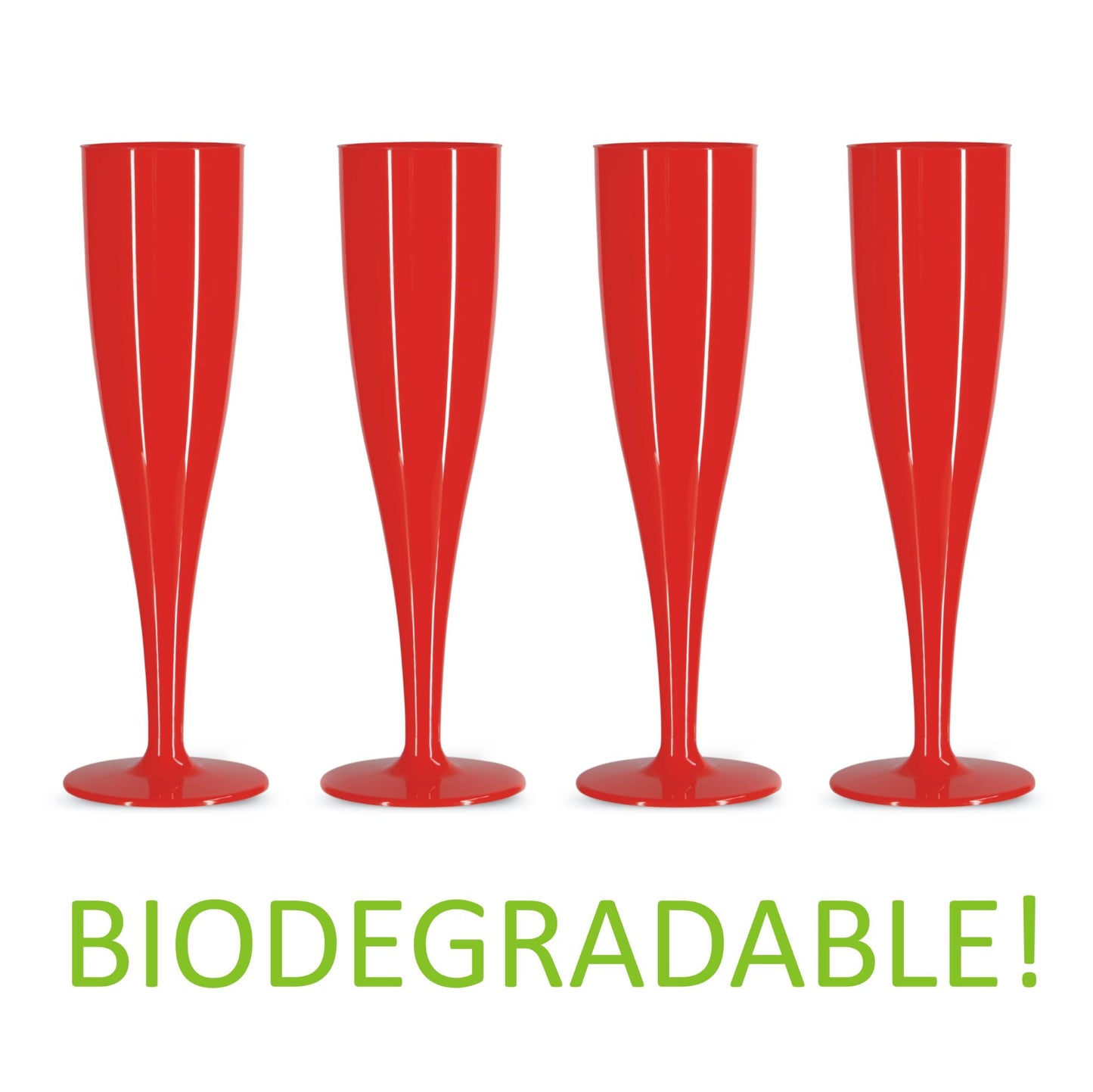 20 x Red Biodegradable Plastic Prosecco Flutes 175ml 6oz