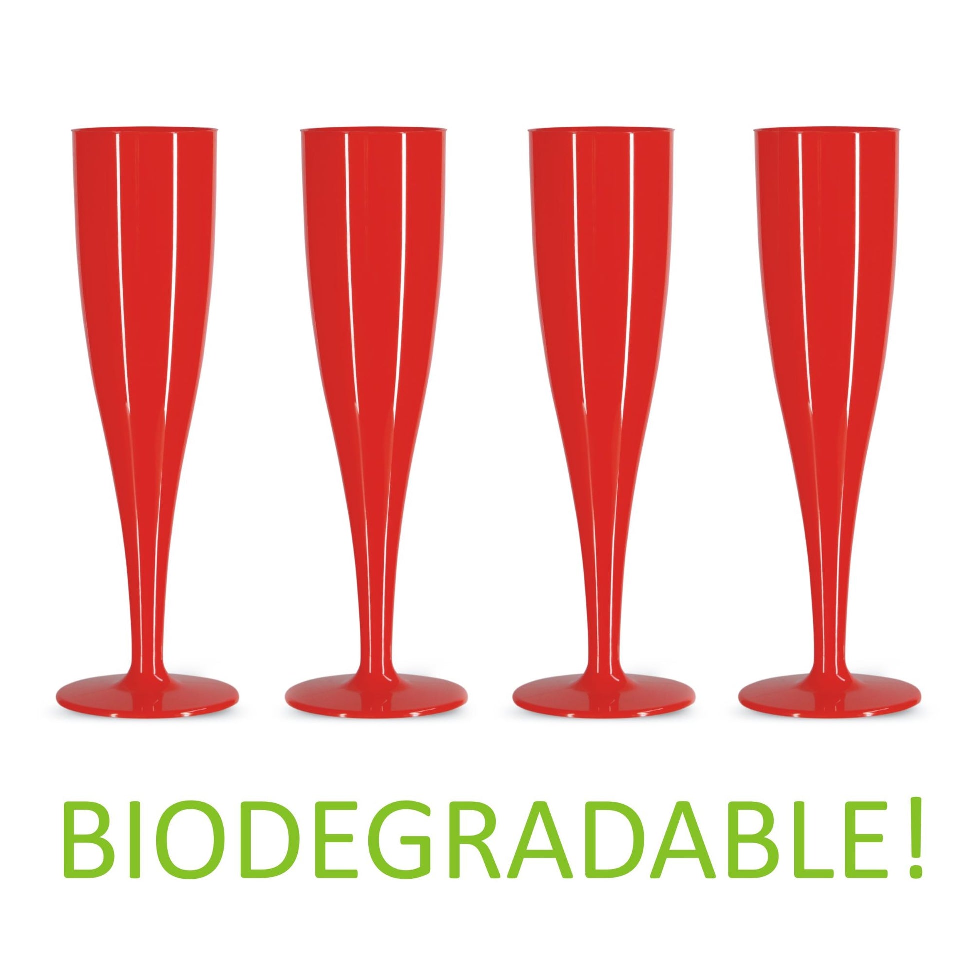 20 x Red Biodegradable Plastic Prosecco Flutes 175ml 6oz