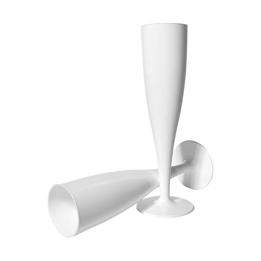 10 x White Biodegradable Plastic Prosecco Champagne Flutes 175ml 6oz