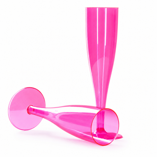 100 x Pink Plastic Prosecco Champagne Flutes 175ml 6oz