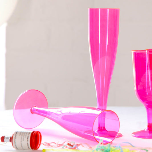 10 x Pink Plastic Prosecco Champagne Flutes 175ml 6oz