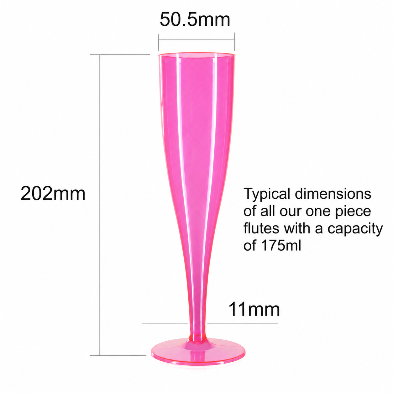 100 x Pink Plastic Prosecco Champagne Flutes 175ml 6oz