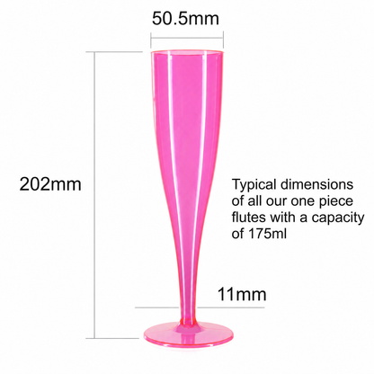 100 x Pink Plastic Prosecco Champagne Flutes 175ml 6oz