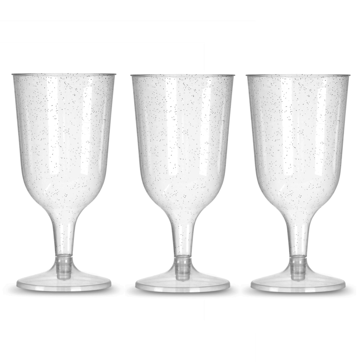 6 x Silver Glitter Plastic Disposable Wine Glasses 200ml 7oz