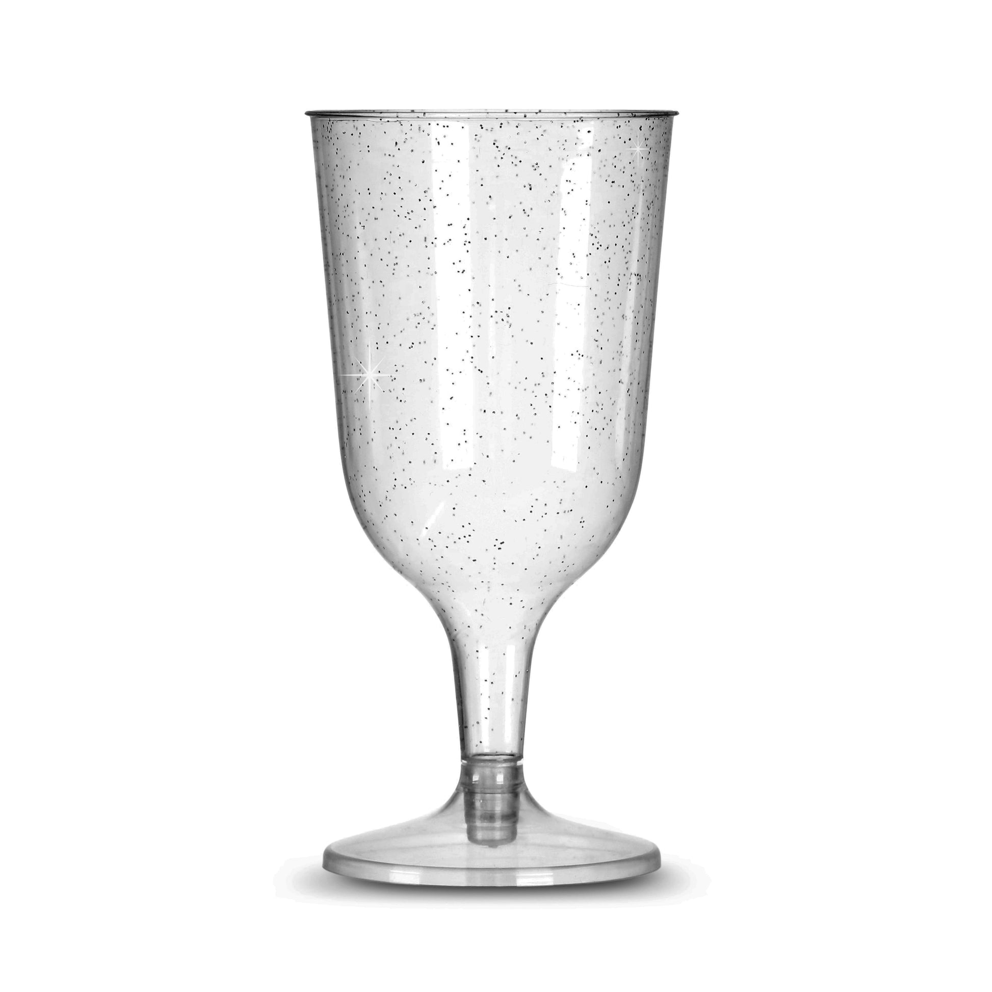 6 x Silver Glitter Plastic Disposable Wine Glasses 200ml 7oz