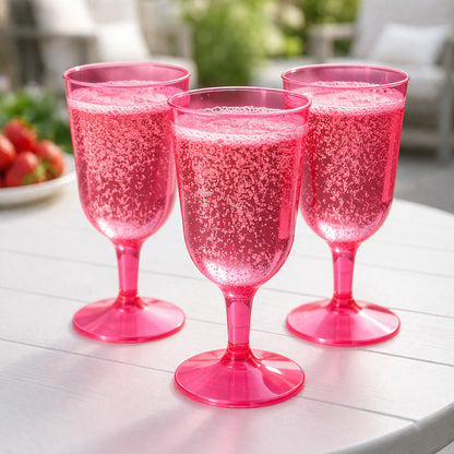 6 x Pink Plastic Wine Glasses 200ml 7oz