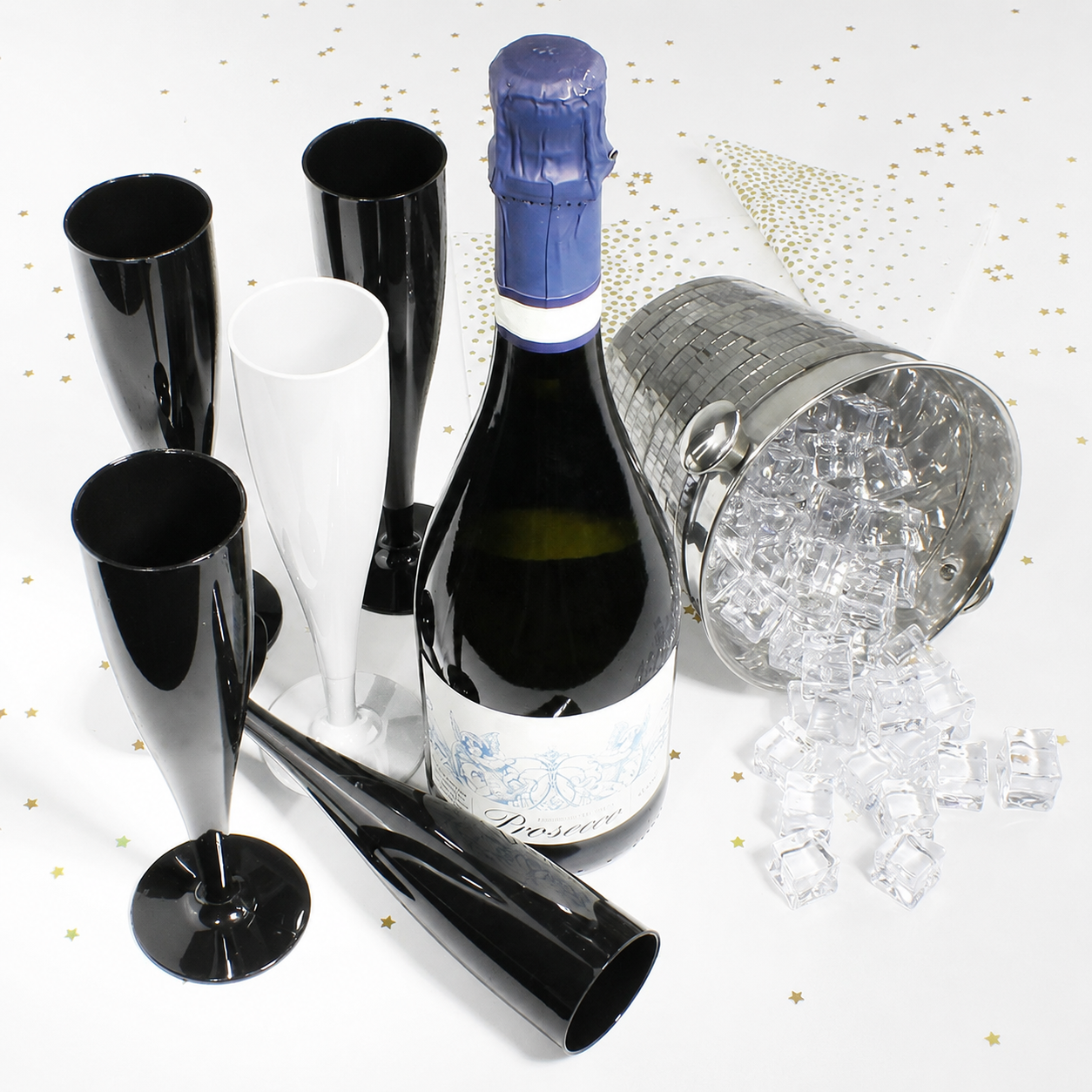10 x Bridal Pack Plastic Prosecco Flutes 9 Black 1 White
