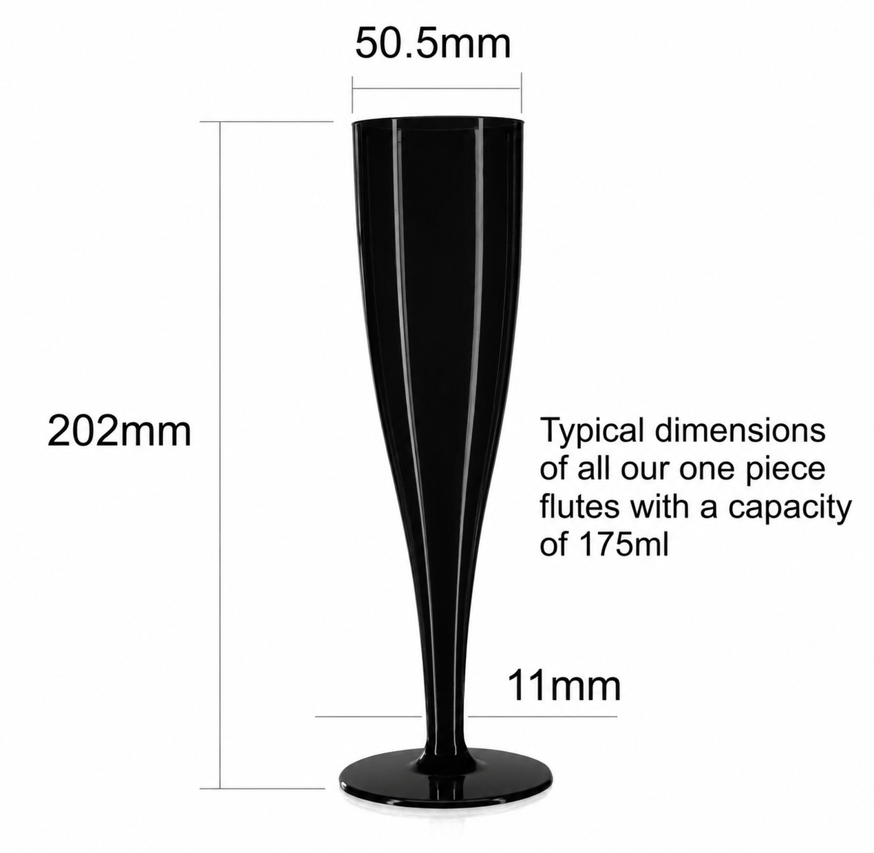 20 x Black Biodegradable Plastic Prosecco Champagne Flutes 175ml 6oz