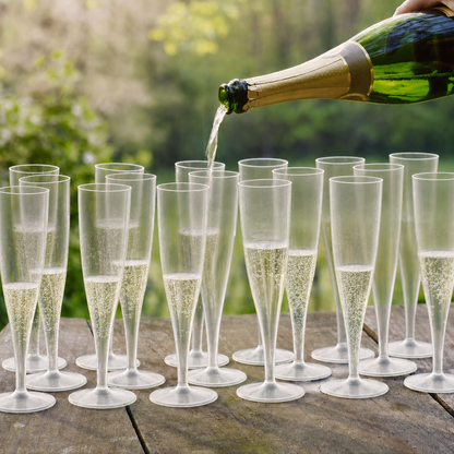 20 x Colourless Biodegradable Plastic Prosecco Champagne Flutes 175ml 6oz