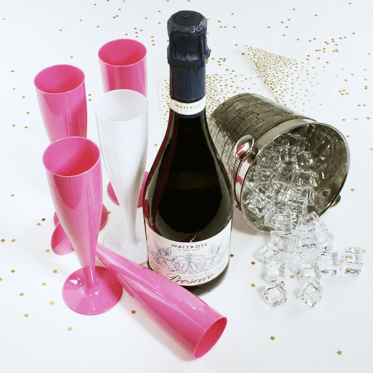 10 x Bridal Pack Plastic Prosecco Flutes 9 Pink 1 White