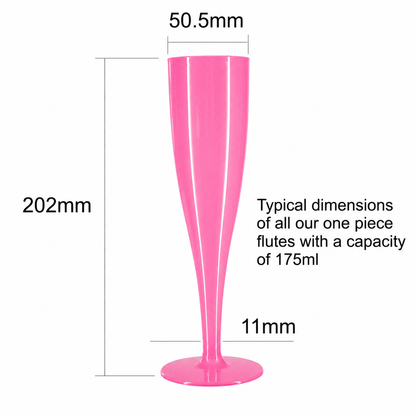 20 x Pink Biodegradable Plastic Prosecco Champagne Flutes 175ml 6oz