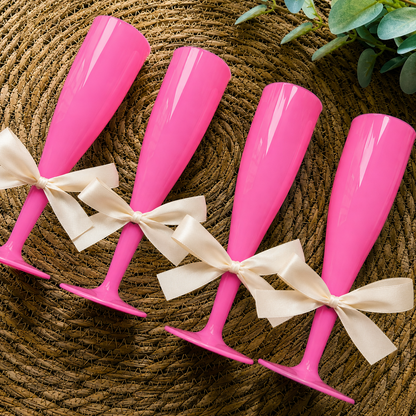 20 x Pink Biodegradable Plastic Prosecco Champagne Flutes 175ml 6oz