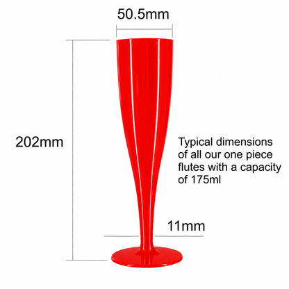 10 x Red Biodegradable Plastic Prosecco Champagne Flutes 175ml 6oz