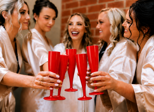 10 x Red Biodegradable Plastic Prosecco Champagne Flutes 175ml 6oz