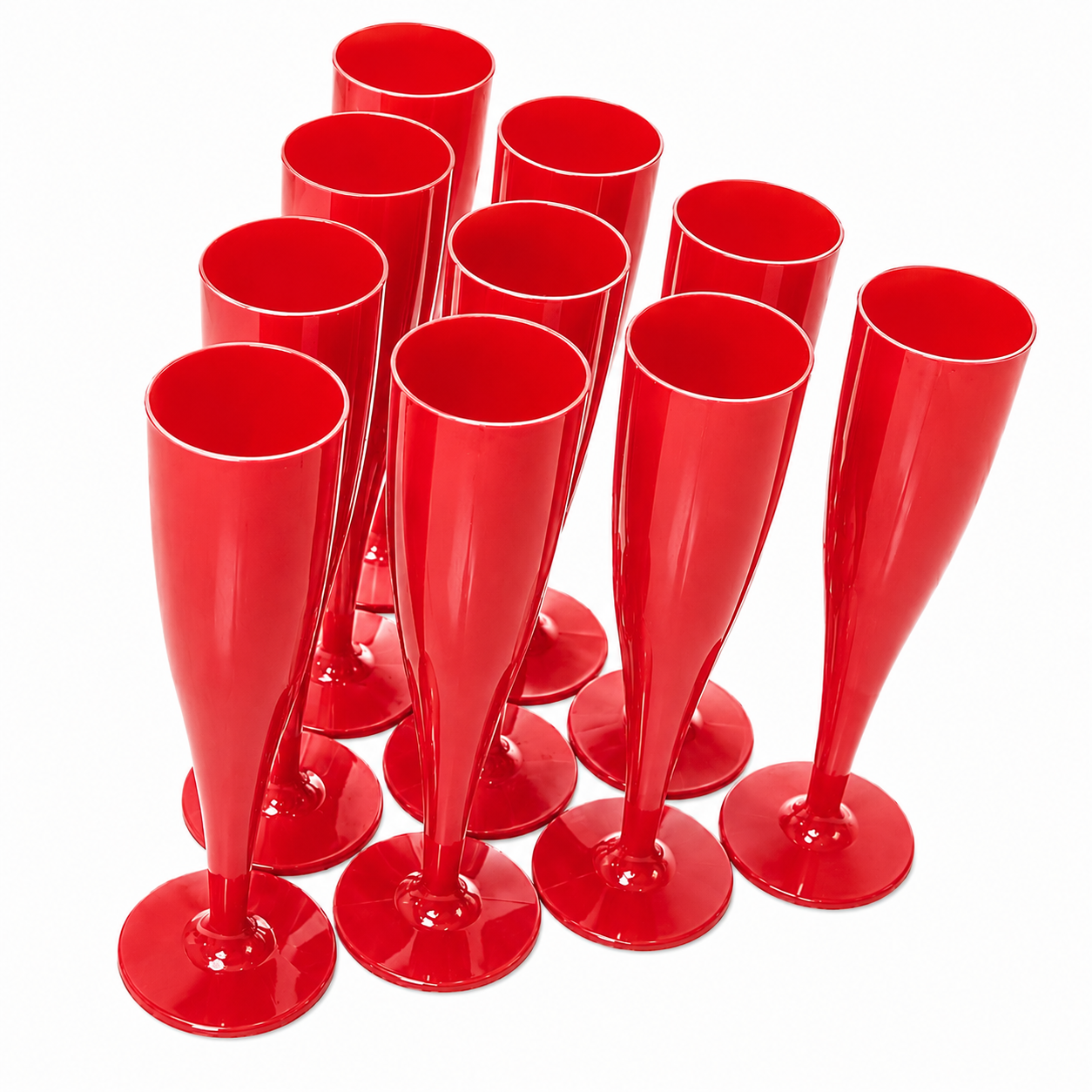 10 x Red Biodegradable Plastic Prosecco Champagne Flutes 175ml 6oz
