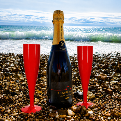 10 x Red Biodegradable Plastic Prosecco Champagne Flutes 175ml 6oz