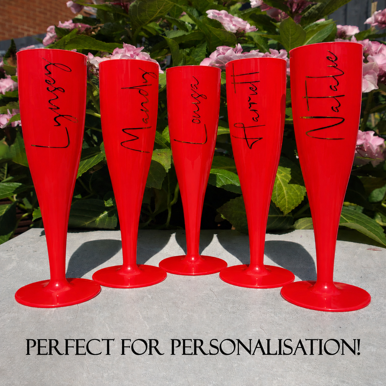 10 x Red Biodegradable Plastic Prosecco Champagne Flutes 175ml 6oz