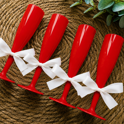 10 x Red Biodegradable Plastic Prosecco Champagne Flutes 175ml 6oz