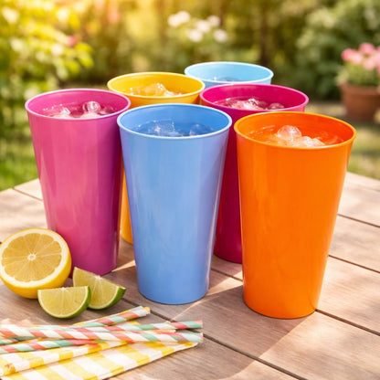 24 x Multicoloured Plastic Reusable Pint Cups Coloured 568ml 20oz