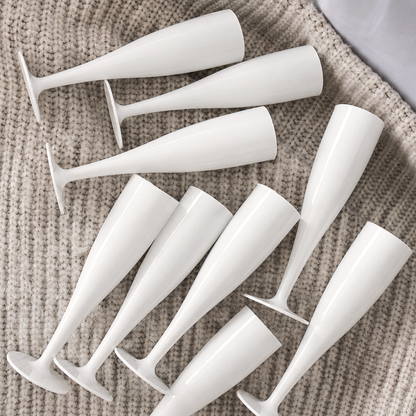 100 x White Biodegradable Plastic Prosecco Champagne Flutes 175ml 6oz