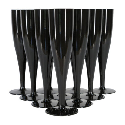 20 x Black Disposable Plastic Prosecco Flutes 175ml 6oz