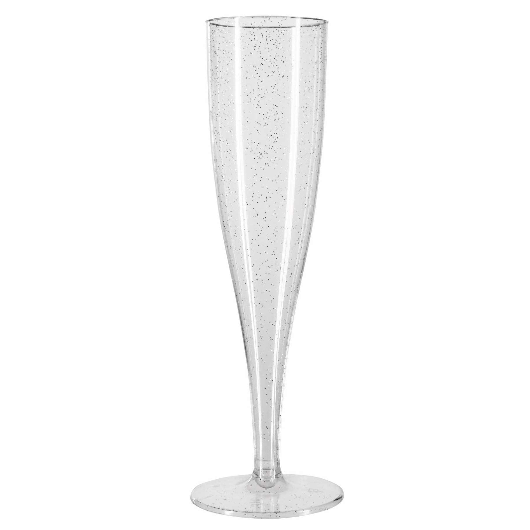 50 x Silver Glitter Disposable Plastic Prosecco Flutes 175ml 6oz