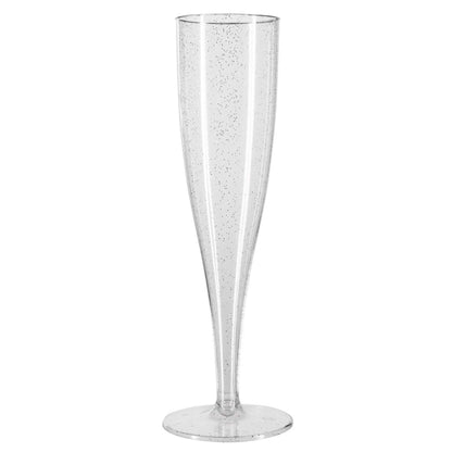 50 x Silver Glitter Disposable Plastic Prosecco Flutes 175ml 6oz