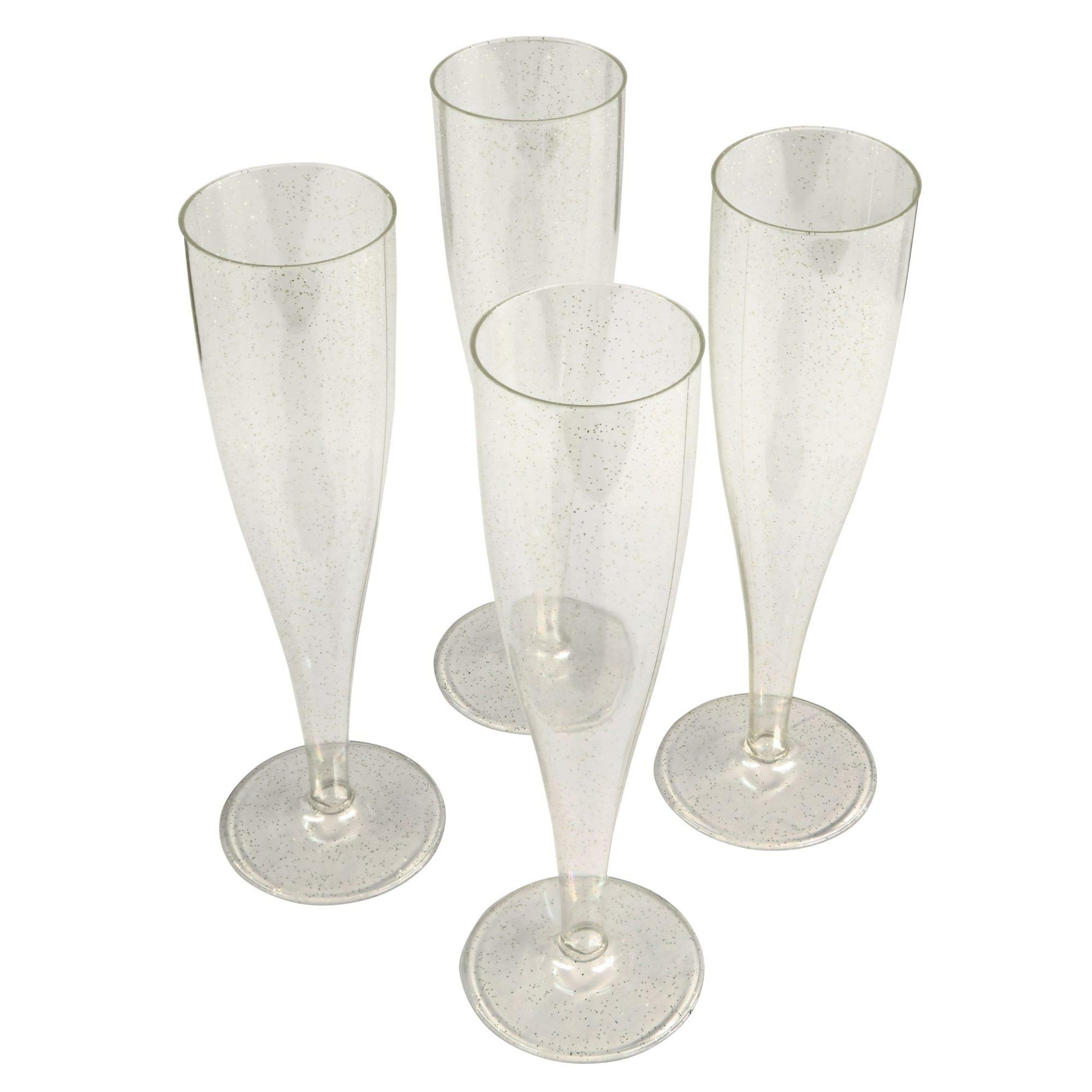 50 x Gold Glitter Disposable Plastic Prosecco Flutes 175ml 6oz