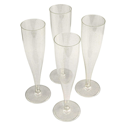 20 x Gold Glitter Disposable Plastic Prosecco Flutes 175ml 6oz