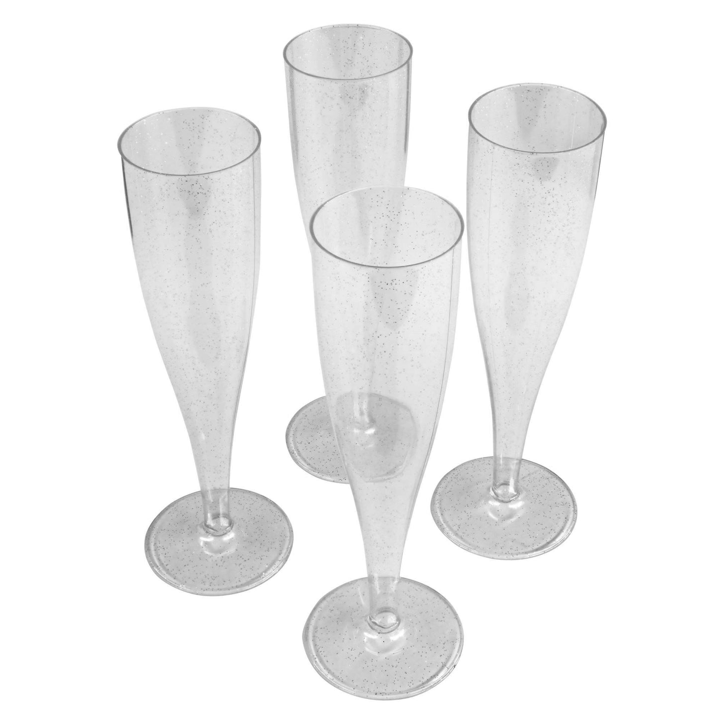 50 x Silver Glitter Disposable Plastic Prosecco Flutes 175ml 6oz