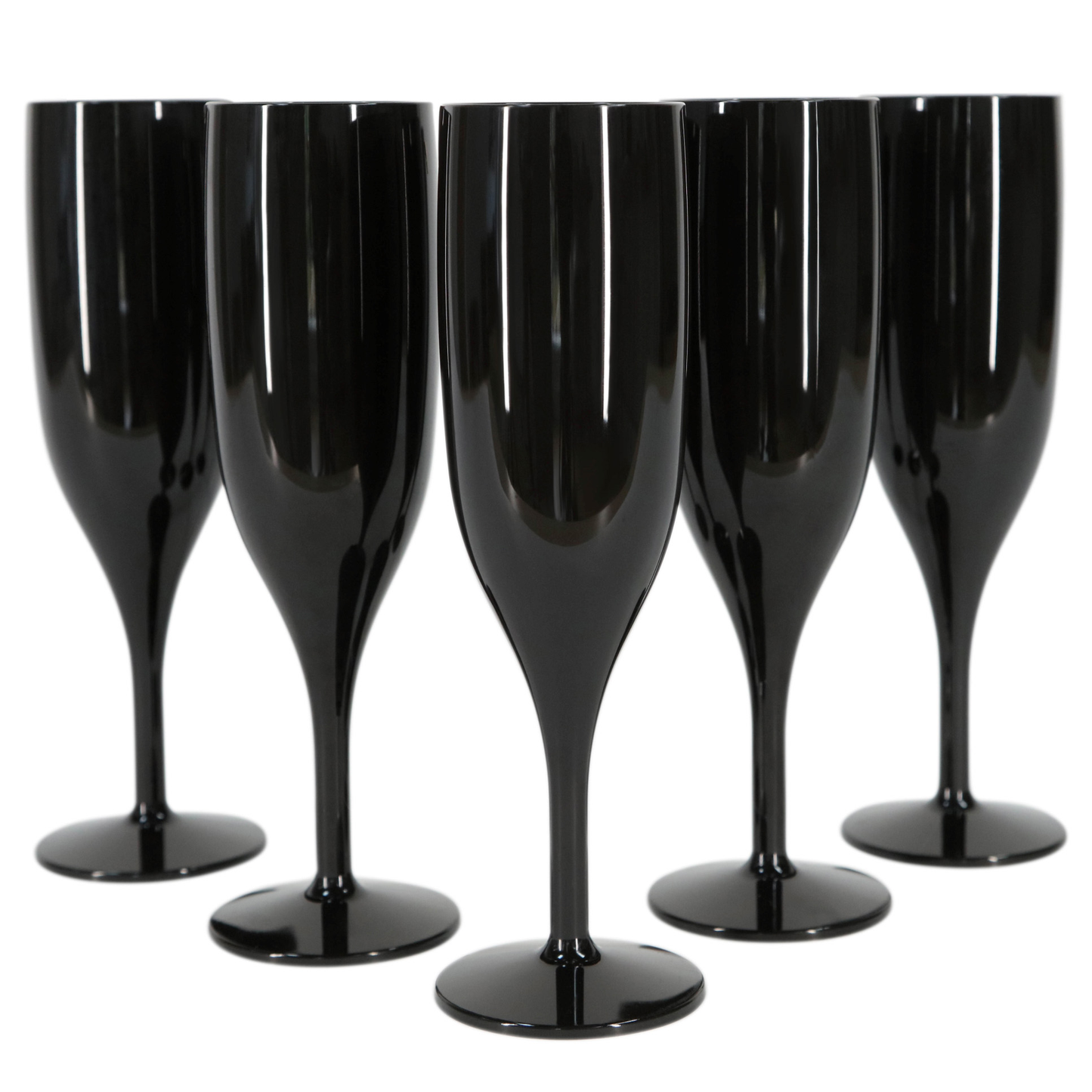 24 x Black Reusable Plastic Prosecco Flutes 175ml 6oz