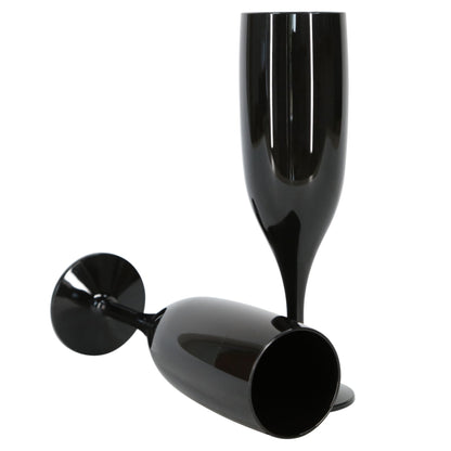 6 x Black Reusable Plastic Prosecco Flutes 175ml 6oz