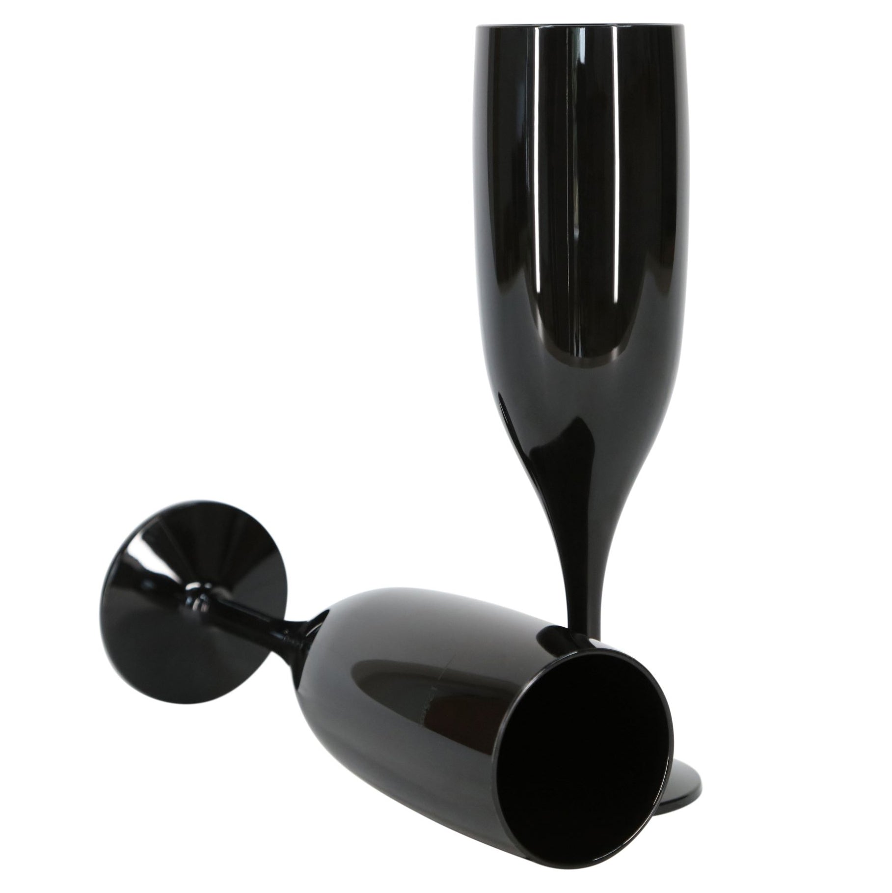 24 x Black Reusable Plastic Prosecco Flutes 175ml 6oz