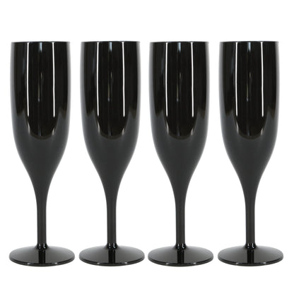 24 x Black Reusable Plastic Prosecco Flutes 175ml 6oz