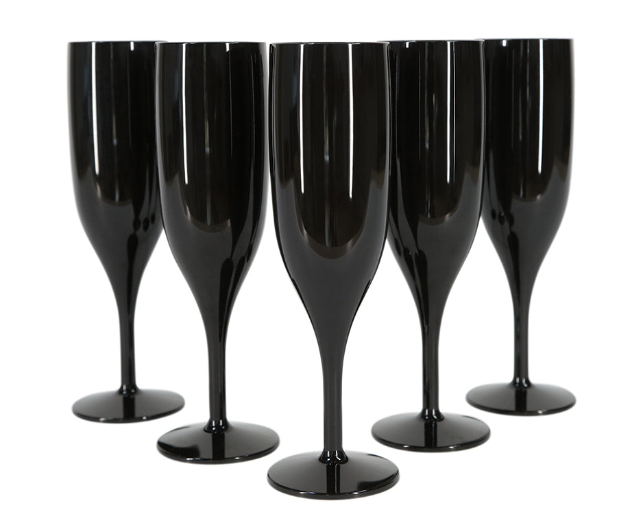 24 x Black Reusable Plastic Prosecco Flutes 175ml 6oz