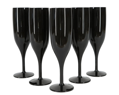 24 x Black Reusable Plastic Prosecco Flutes 175ml 6oz