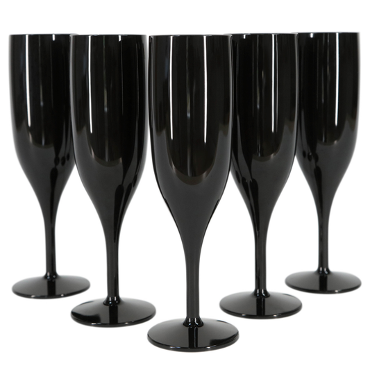 48 x Black Reusable Plastic Prosecco Flutes 175ml 6oz