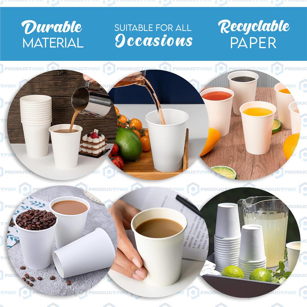1000 x White Disposable Paper Cups for Tea, Coffee, Hot Drinks 340ml 12oz