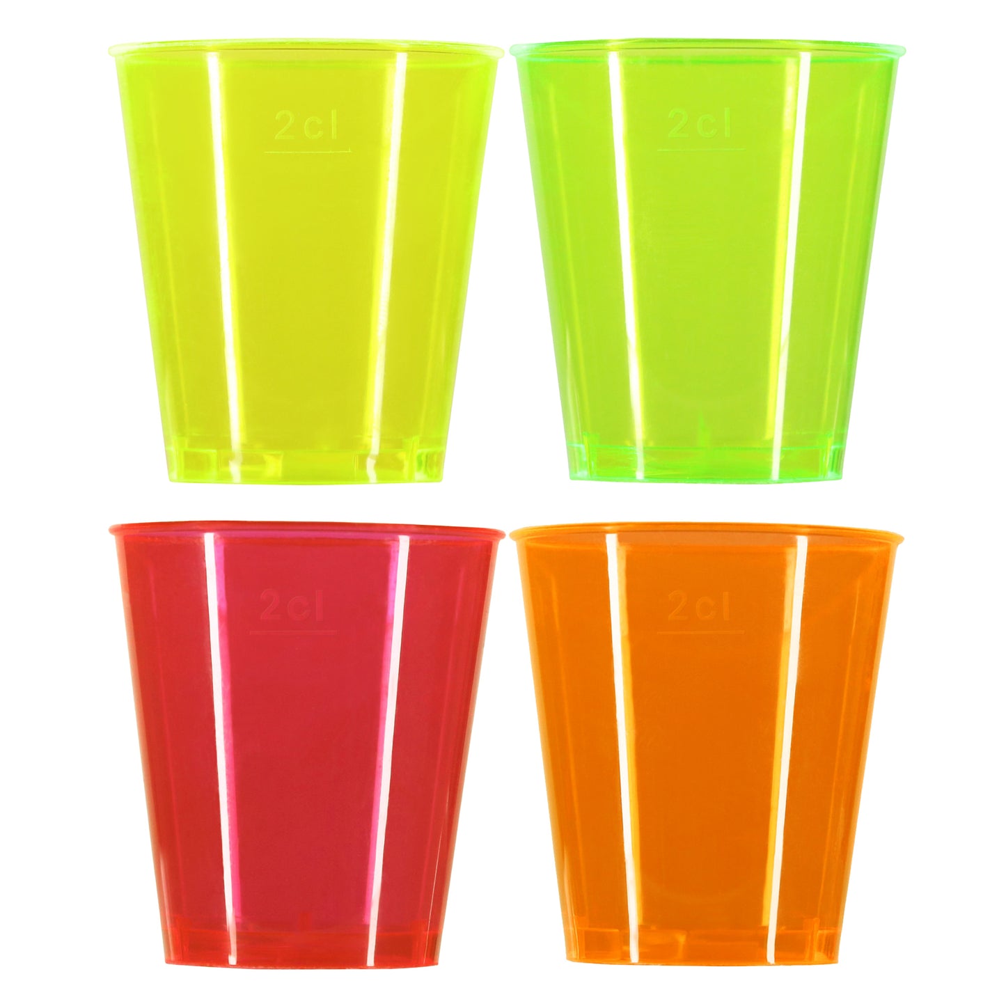 72 x Neon Plastic Disposable Shot Glasses 3cl 30ml