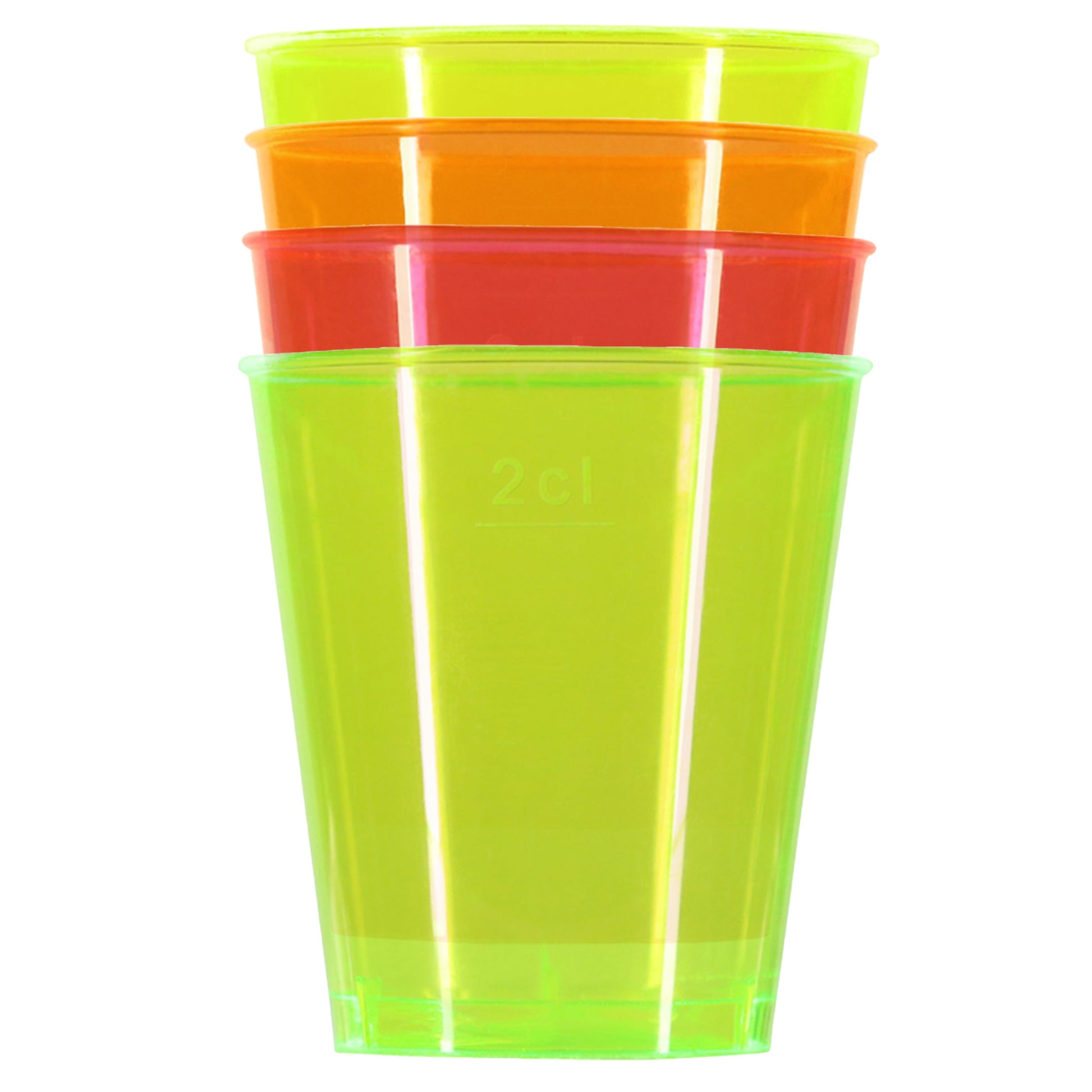 72 x Neon Plastic Disposable Shot Glasses 3cl 30ml