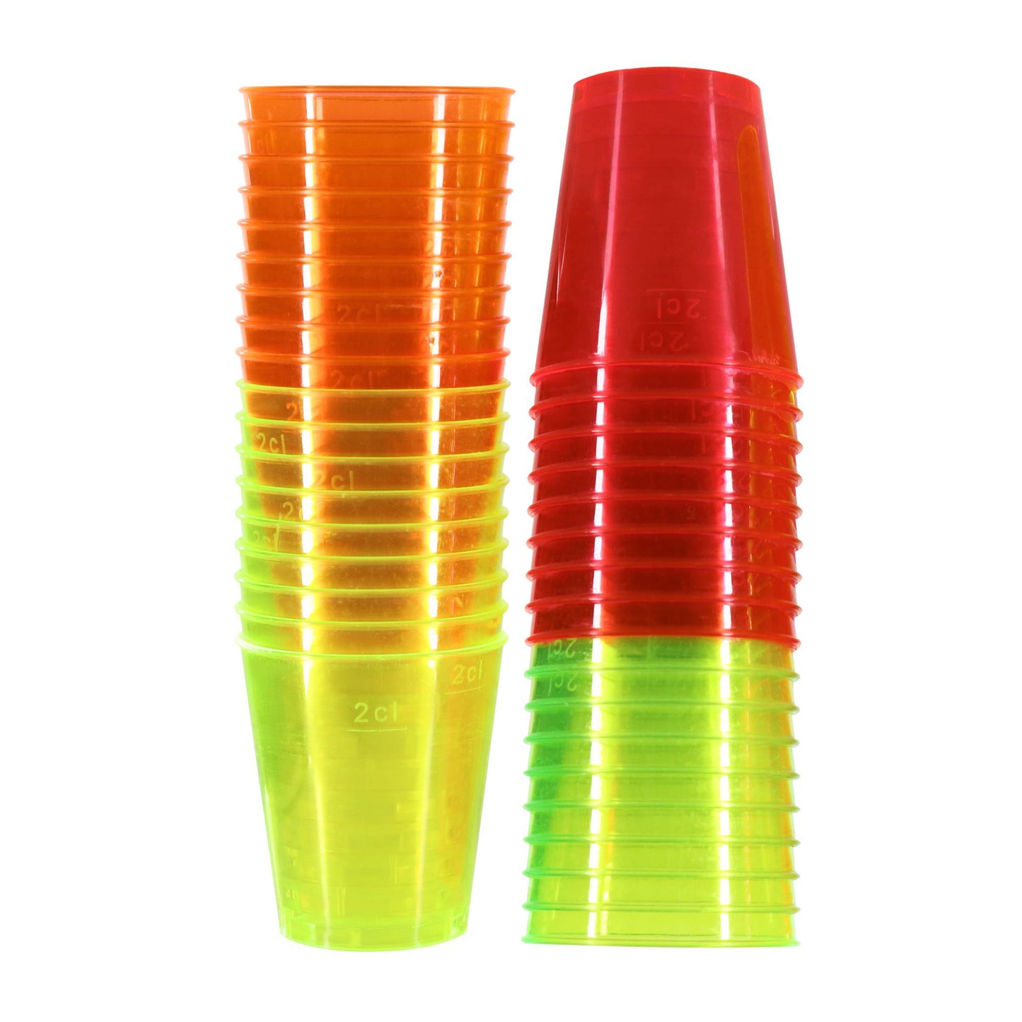 72 x Neon Plastic Disposable Shot Glasses 3cl 30ml