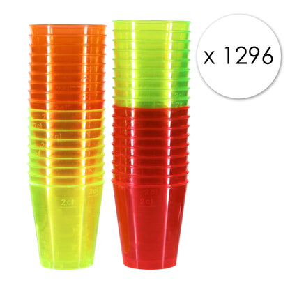 1296 x Neon Plastic Disposable Shot Glasses CE Marked 3cl 30ml