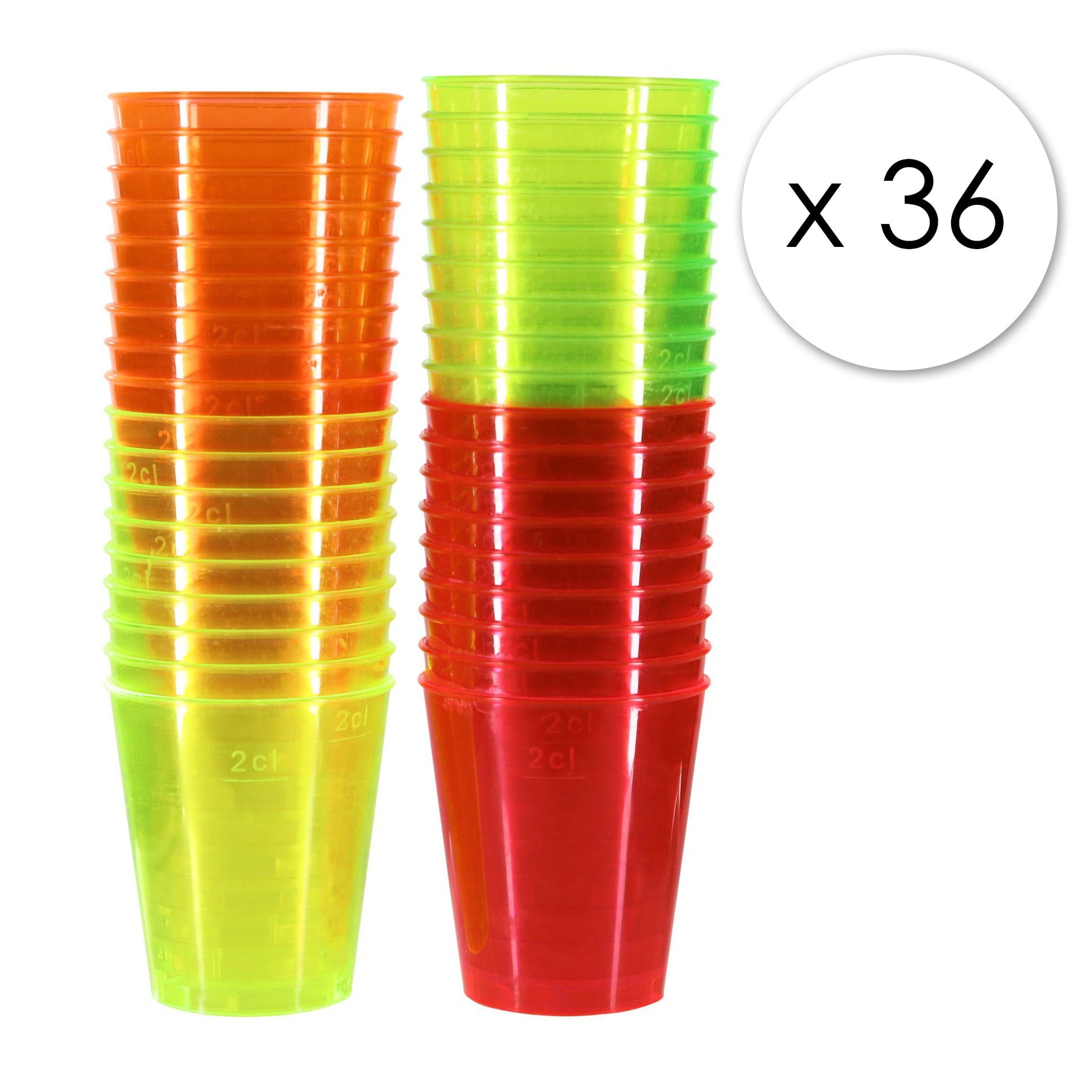 36 x Neon Plastic Disposable Shot Glasses CE Marked 3cl 30ml