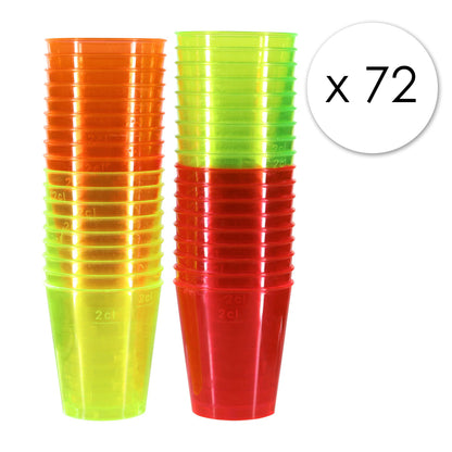 72 x Neon Plastic Disposable Shot Glasses 3cl 30ml