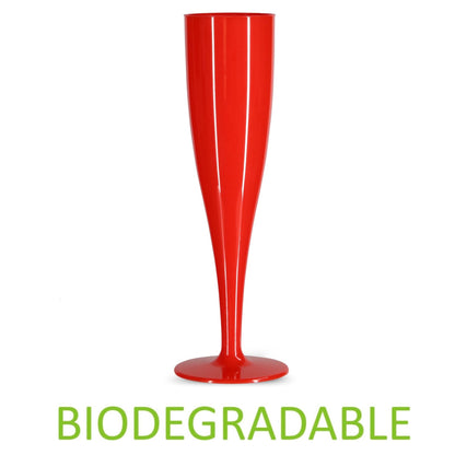 50 x Red Biodegradable Plastic Prosecco Flutes 175ml 6oz